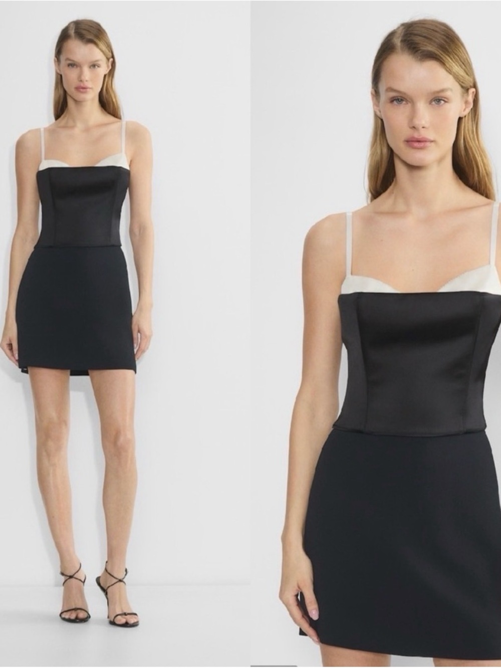 Aritzia Black Satin Bustier Mini with White Trim TEN Hypnotize Satin Bustier Top